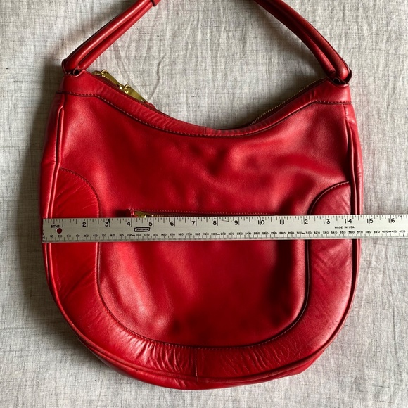 J. Crew red leather hobo handbag with brass hardware and dust bag. - Picture 11 of 13
